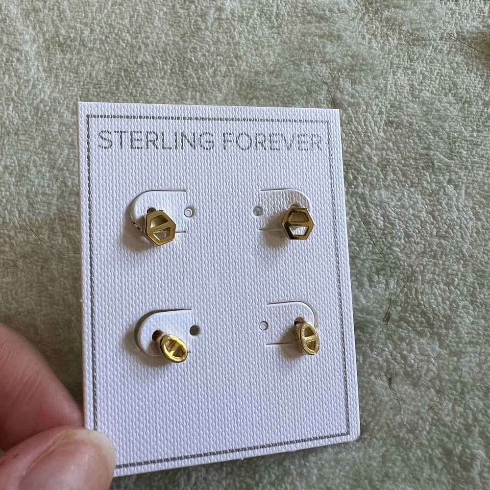 Gold Hexagon Theta Stud Earrings